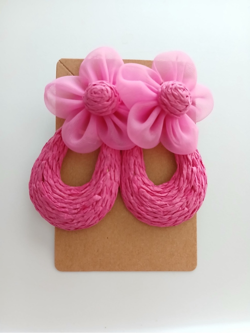 Fashion Jewelry Pink Floral Straw Drop Earrings